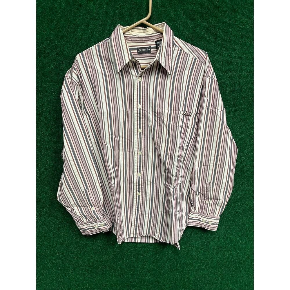 Vtg St. John's Bay Casual Button Up Shirt Mens M Striped 90s Grunge